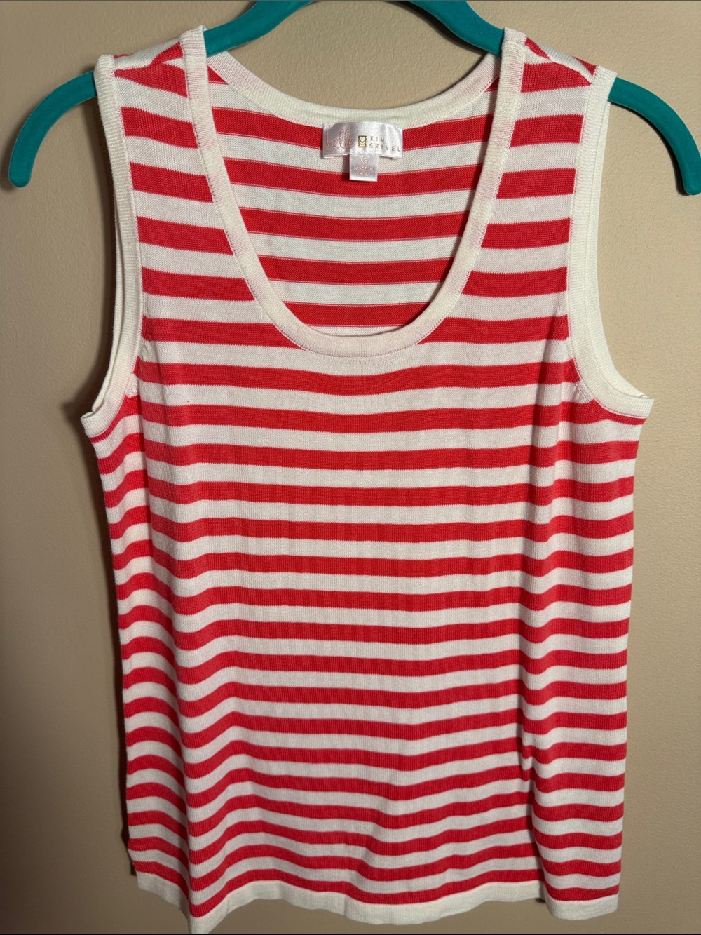Belle by Kim Gravel Red and White Striped Scoop Neck Tank